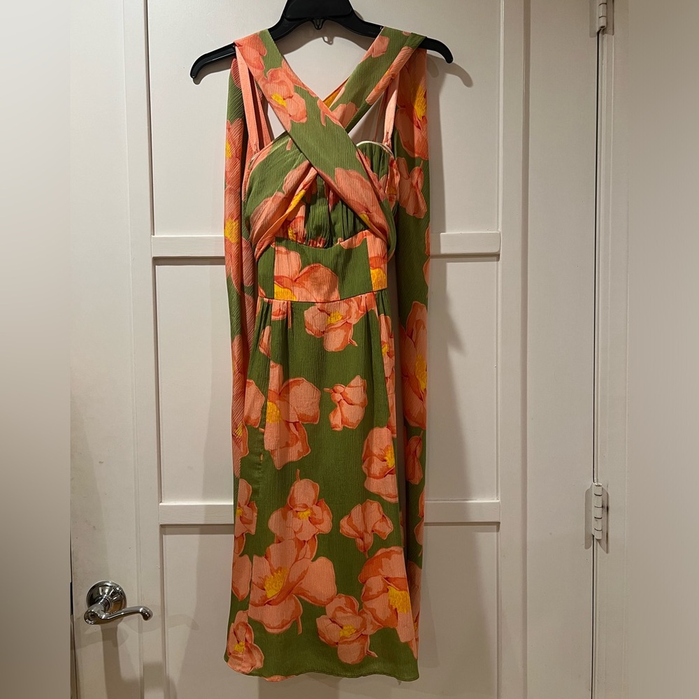Nanette Lepore Strapless Floral Printed Silk Midi Dress with Long Belt Sash 4